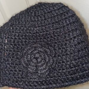 Used Black sparkly crochet Beanie Hat with Flower